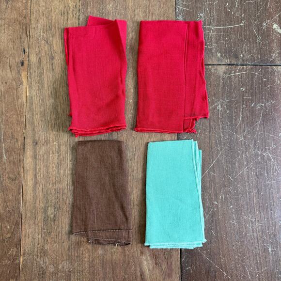 Set of 4‎ Vintage Cotton blend Men's hankies Handkerchiefs Red Brown Mint Green - Picture 1 of 6
